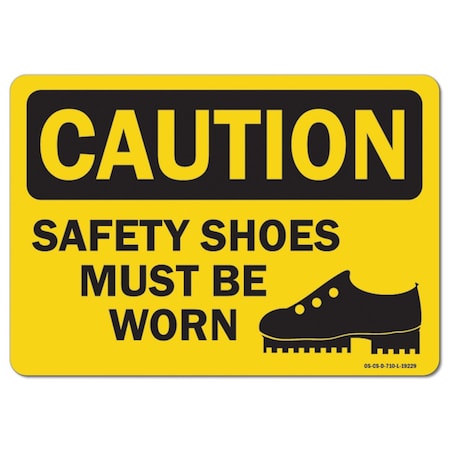 Signmission OSHA Caution Sign, Safety Shoes Must Be Worn, 18in X 12in Rigid Plastic, 12" H, 18" W, Landscape OS-CS-P-1218-L-19229